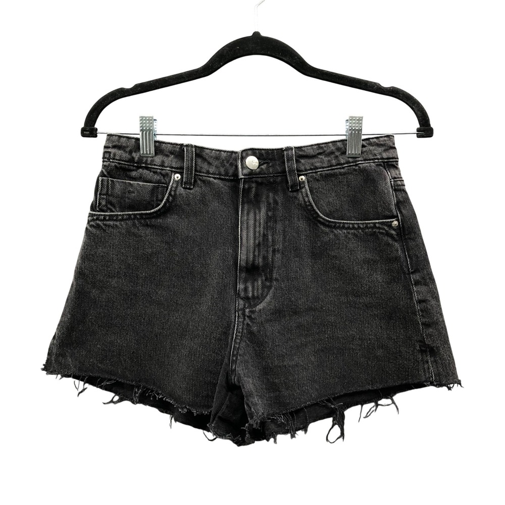 Zara High Rise Denim Jean Shorts Womens 4 Black Cutoff Frayed Cotton Charcoal